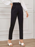 Buy Shein Solid Eyelet Buckle Belted Tailored Pants in Pakistan