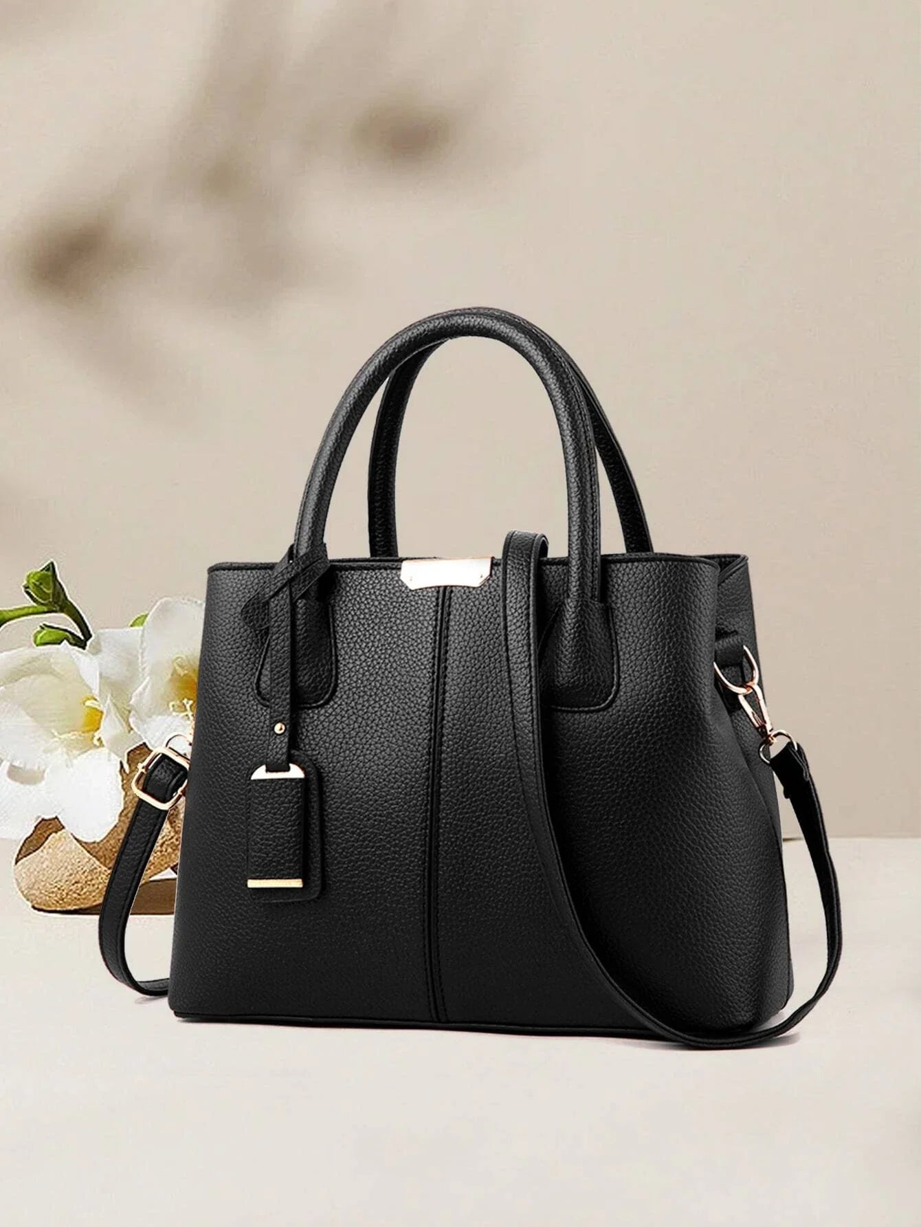 Buy SHEIN Simple Artificial Leather Handbag, Women's Elegant Crossbody Bag With Zipper Stylish, Litchi Embossed Top Handle Bag With Bag Charm in Pakistan