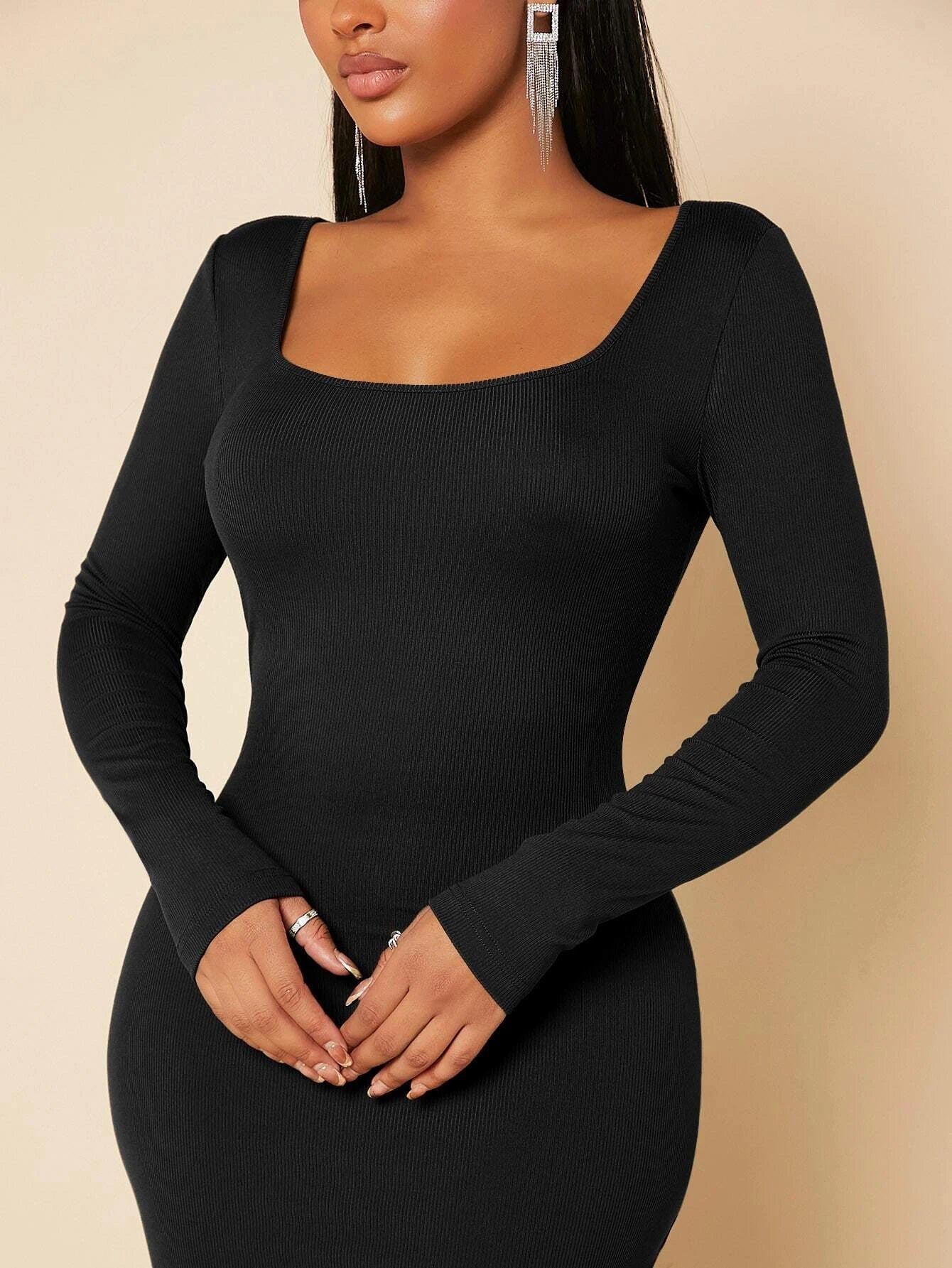 Buy SHEIN SXY Solid Scoop Neck Bodycon Dress in Pakistan