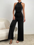 Buy SHEIN Zipper Back Halter Neck Wide Leg Jumpsuit in Pakistan