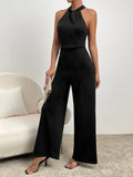 Buy SHEIN Zipper Back Halter Neck Wide Leg Jumpsuit in Pakistan