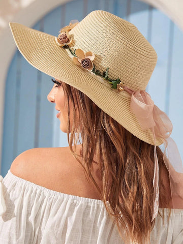 Buy SHEIN Summer Flower Decor Straw Hat in Pakistan