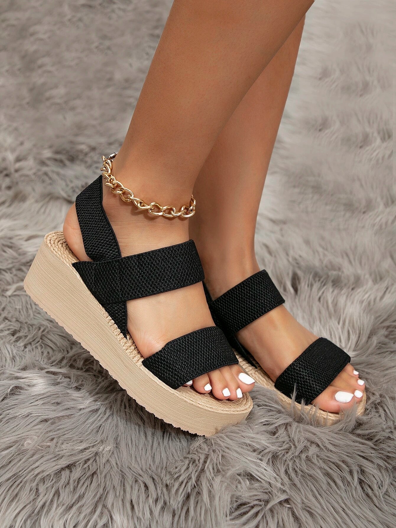 Buy SHEIN Minimalist Slingback Wedge Sandals in Pakistan