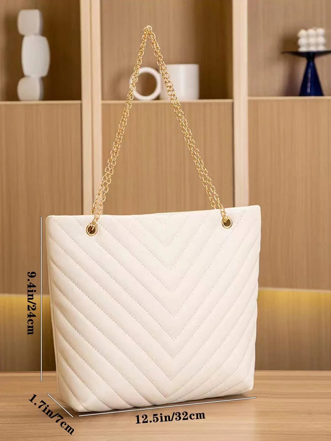 Buy SHEIN Chevron Quilted Chain Shoulder Tote Bag in Pakistan