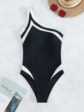 Buy SHEIN Contrast Binding One Shoulder One Piece Swimsuit in Pakistan