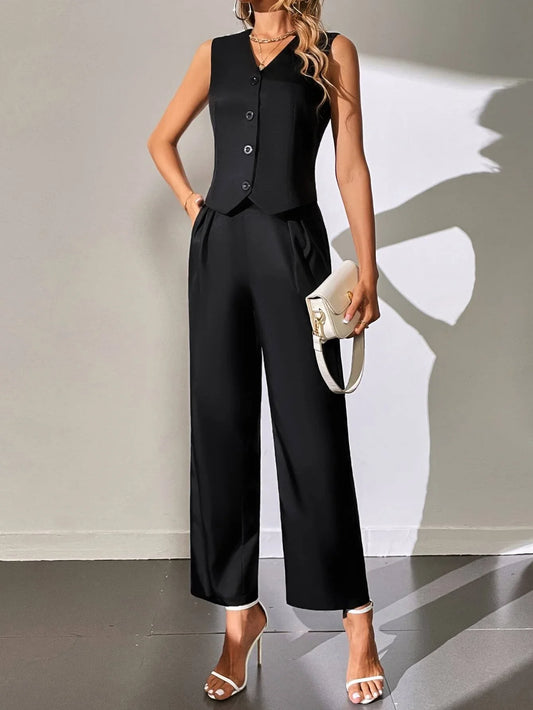 Buy SHEIN Solid Button Front Blazer Vest & Suit Pants in Pakistan