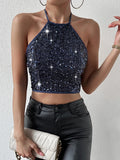 Buy SHEIN BAE 1pc Tie Backless Sequin Halter Top in Pakistan