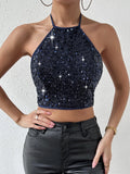 Buy SHEIN BAE 1pc Tie Backless Sequin Halter Top in Pakistan