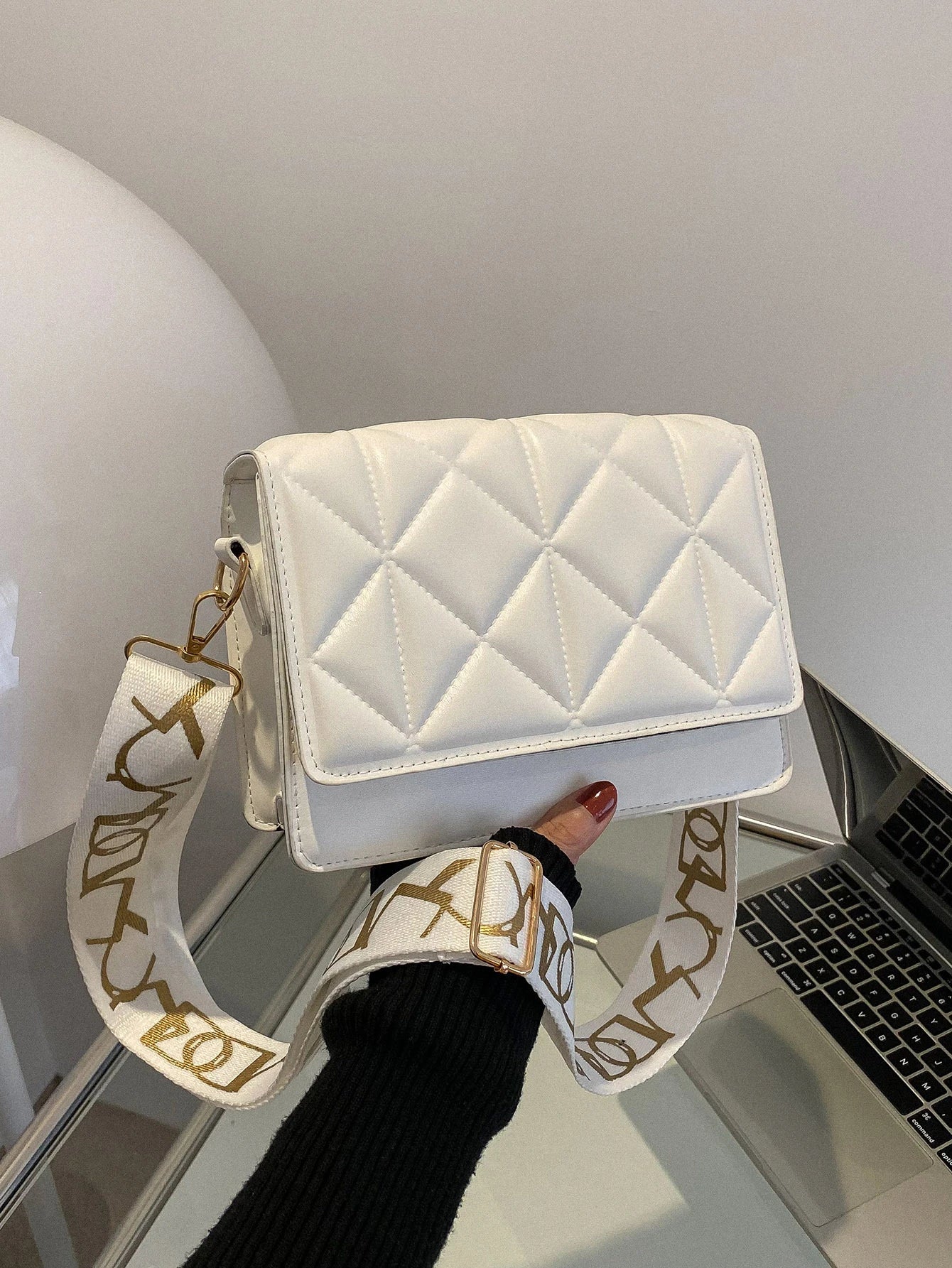 Buy SHEIN Mini Square Bag Fashionable White Quilted Flap PU For Office in Pakistan