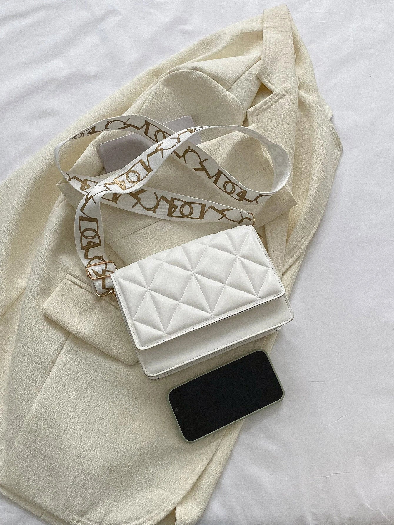 Buy SHEIN Mini Square Bag Fashionable White Quilted Flap PU For Office in Pakistan