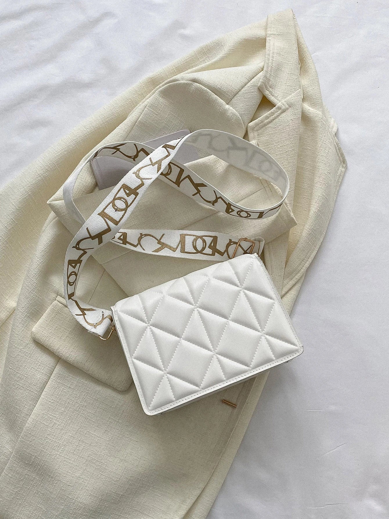 Buy SHEIN Mini Square Bag Fashionable White Quilted Flap PU For Office in Pakistan