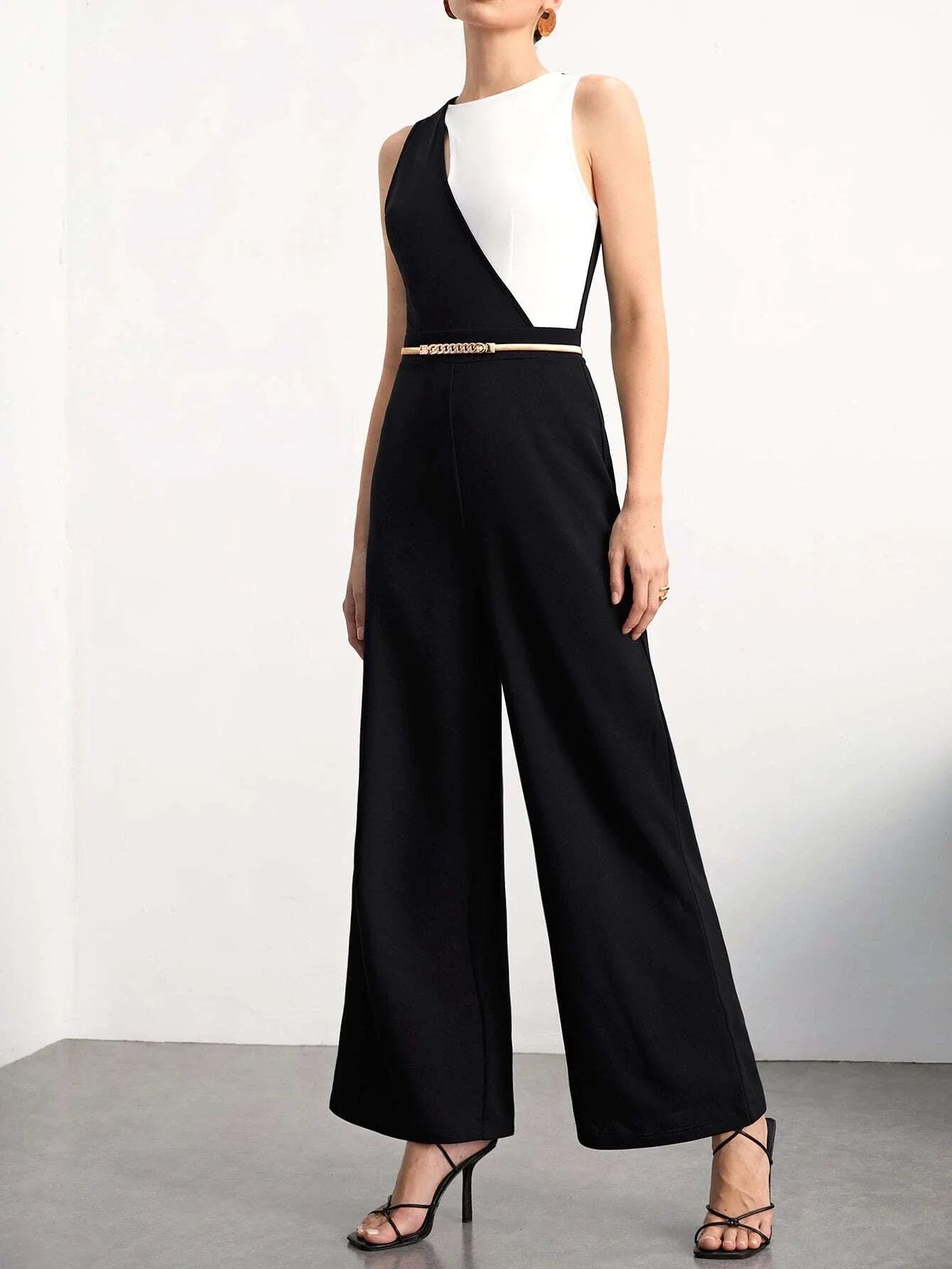 Buy SHEIN BIZwear Two Tone Wide Leg Jumpsuit Without Belt in Pakistan