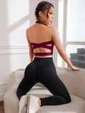 Buy SHEIN Crisscross Backless Crop Halter Neck Backless Sports Bra in Pakistan