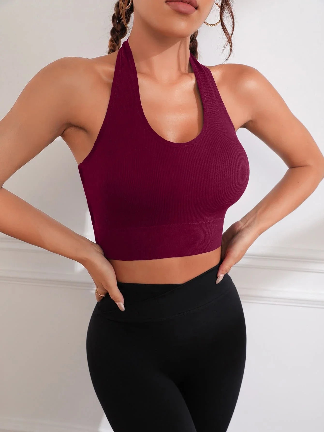 Buy SHEIN Crisscross Backless Crop Halter Neck Backless Sports Bra in Pakistan