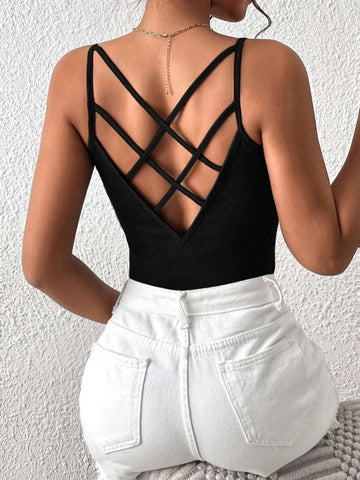 Buy SHEIN Privé Solid Criss Cross Back Cami Top in Pakistan