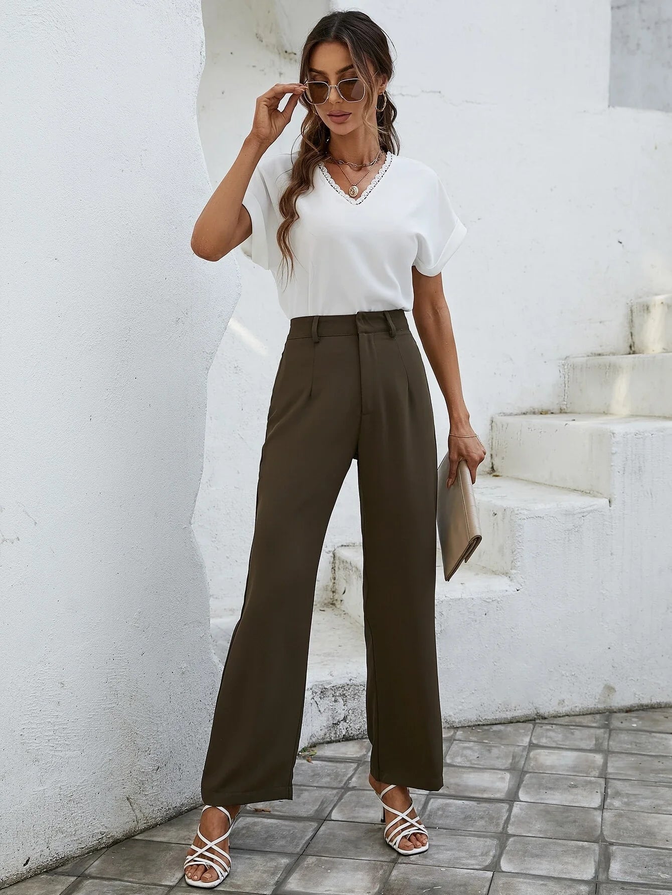 Buy SHEIN Essnce Solid High Waist Plicated Detail Suit Pants in Pakistan