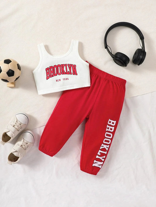 Buy SHEIN Baby Letter Graphic Tank Top & Sweatpants in Pakistan