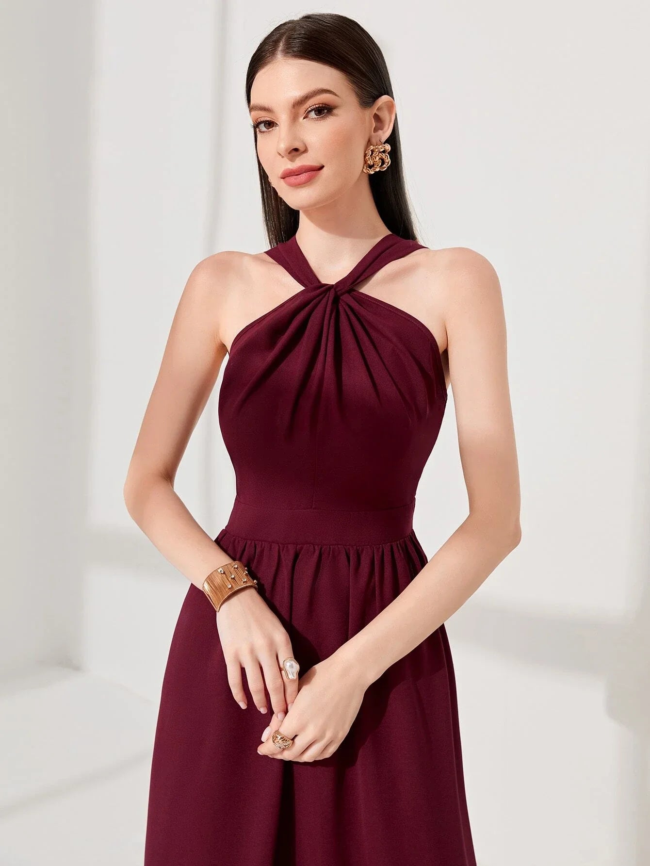 Buy SHEIN Modely Solid Halter Neck A-line Dress in Pakistan