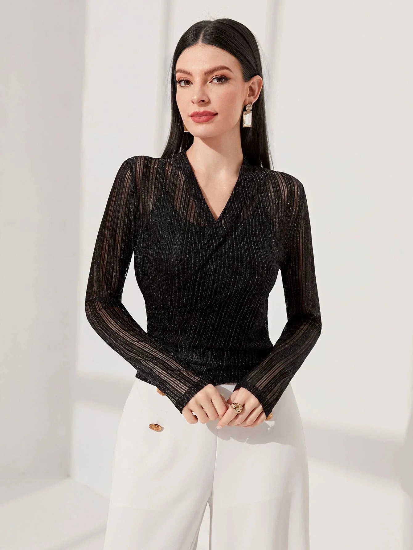 Buy SHEIN Modely Surplice Neck Mesh Top Without Cami Top in Pakistan