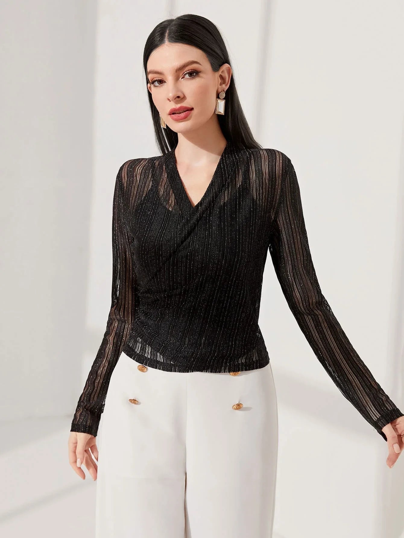 Buy SHEIN Modely Surplice Neck Mesh Top Without Cami Top in Pakistan