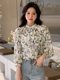 Buy SHEIN DAZY Floral Print Button Front Lantern Sleeve Blouse in Pakistan