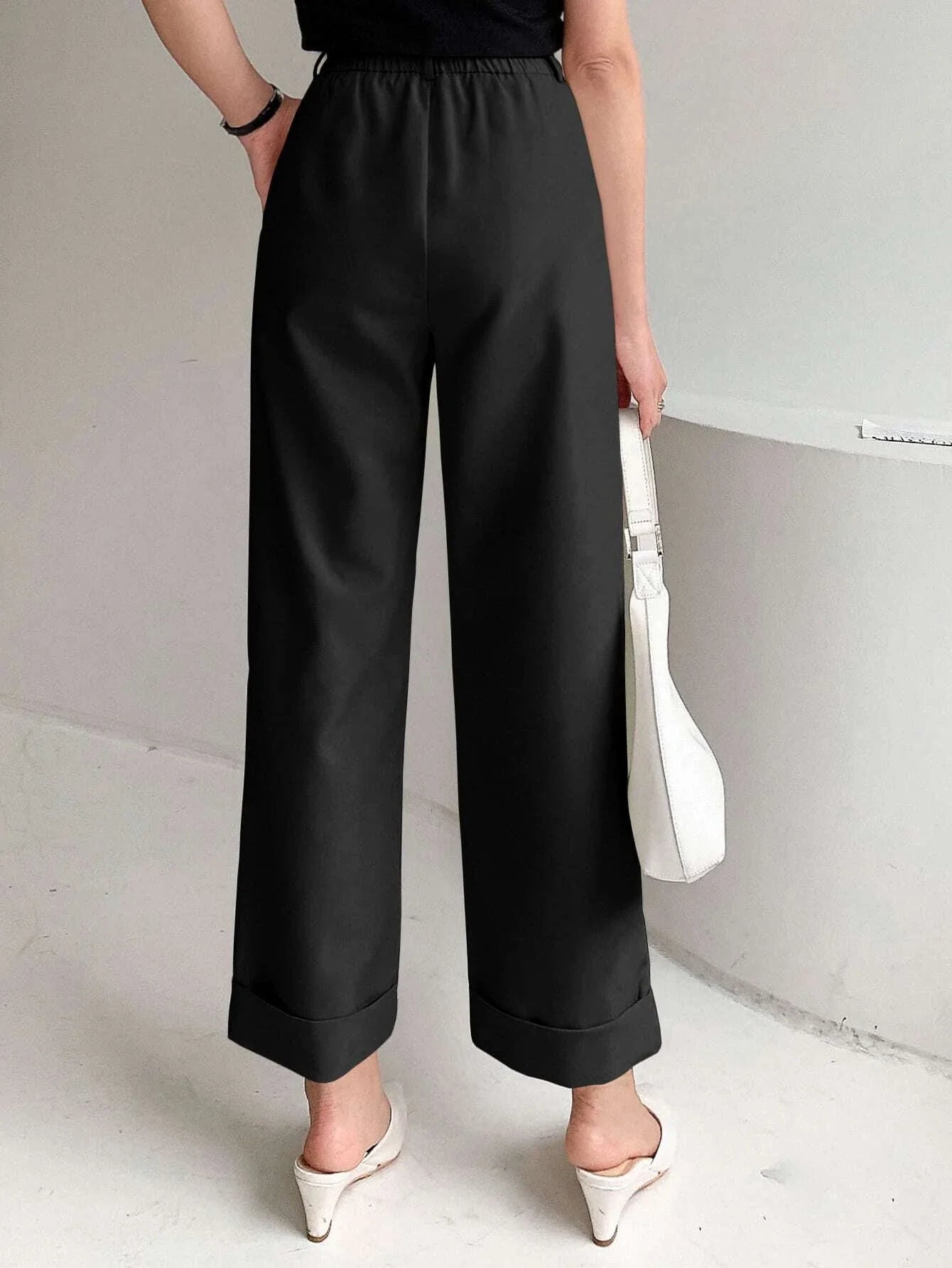 Buy SHEIN DAZY High Waist Plicated Detail Roll Hem Pants in Pakistan