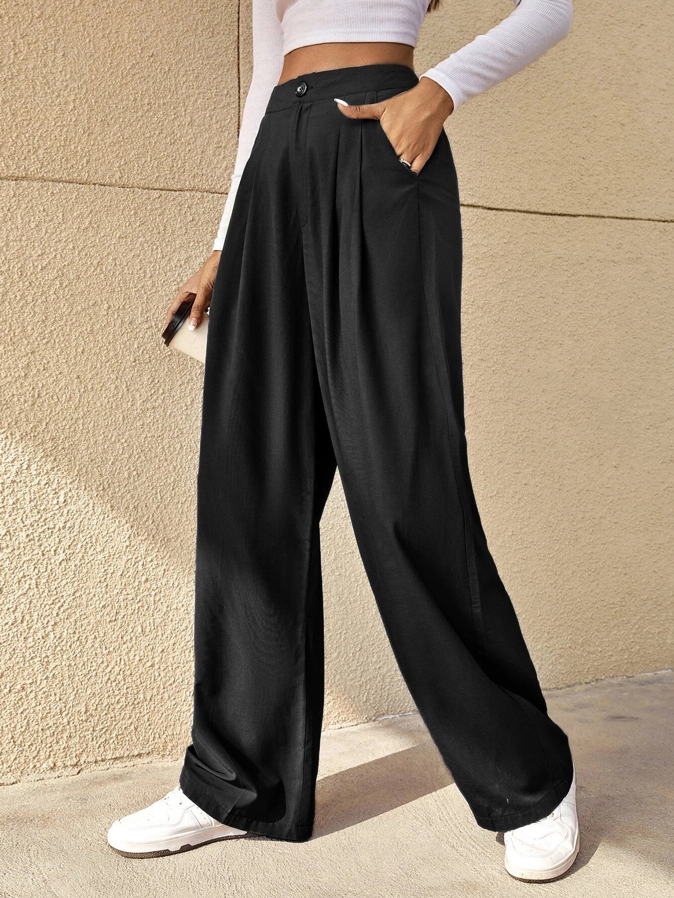 Buy SHEIN Essnce High Waist Plicated Detail Wide Leg Suit Pants in Pakistan