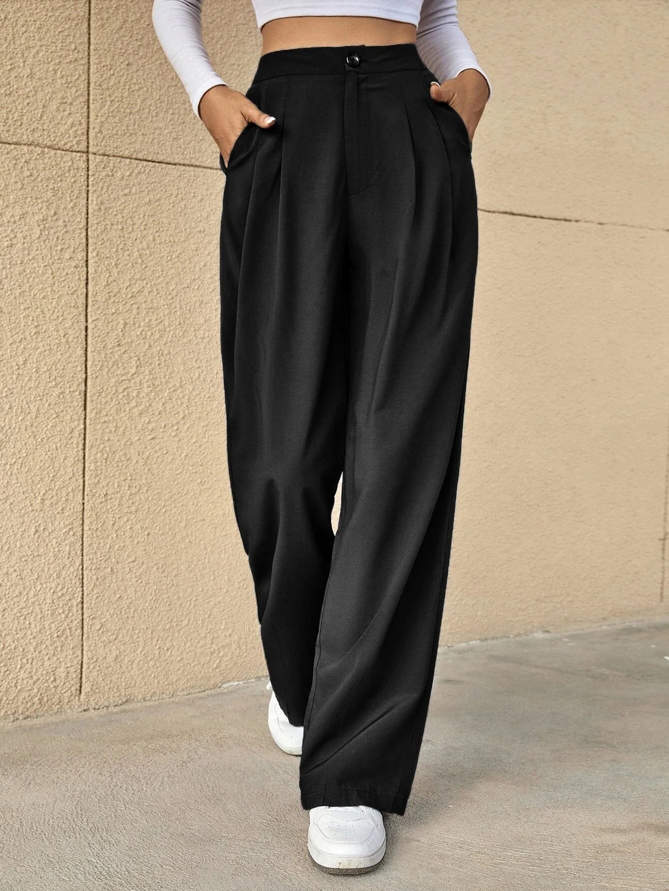 Buy SHEIN Essnce High Waist Plicated Detail Wide Leg Suit Pants in Pakistan