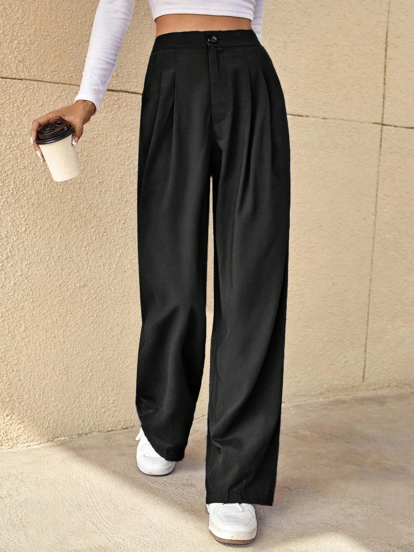 Buy SHEIN Essnce High Waist Plicated Detail Wide Leg Suit Pants in Pakistan