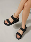 Buy SHEIN Women Ankle Strap Sandals, Elegant Black Fabric Wedge Sandals in Pakistan