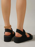 Buy SHEIN Women Ankle Strap Sandals, Elegant Black Fabric Wedge Sandals in Pakistan