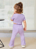 Buy SHEIN Baby Letter Embroidery Lettuce Trim Knot Front Tee & Flare Leg Pants in Pakistan