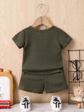 Buy SHEIN Baby Boy Dinosaur Embroidery Waffle Knit Tee & Shorts in Pakistan