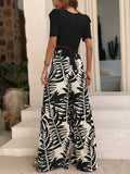 Buy SHEIN VCAY Solid Crop Tee & Tropical Print Wide Leg Pants in Pakistan