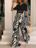 Buy SHEIN VCAY Solid Crop Tee & Tropical Print Wide Leg Pants in Pakistan