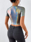 Buy SHEIN ICON Holographic Crop Tee in Pakistan