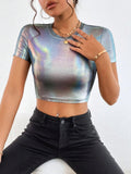 Buy SHEIN ICON Holographic Crop Tee in Pakistan