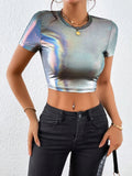 Buy SHEIN ICON Holographic Crop Tee in Pakistan