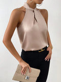 Buy SHEIN Frenchy Solid Satin Halter Neck Blouse in Pakistan