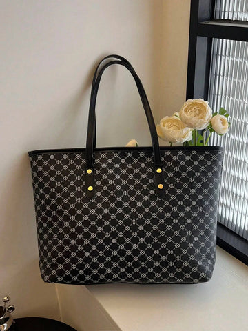 Buy SHEIN Large Shoulder Tote Bag Geometric Pattern Studded Decor in Pakistan