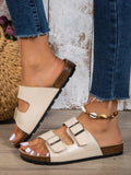 Buy SHEIN Women Buckle Decor Flat Sandals, Cool Beige Footbed Sandals in Pakistan