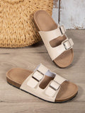 Buy SHEIN Women Buckle Decor Flat Sandals, Cool Beige Footbed Sandals in Pakistan