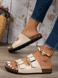 Buy SHEIN Women Buckle Decor Flat Sandals, Cool Beige Footbed Sandals in Pakistan