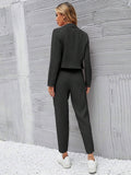 Buy SHEIN Essnce Solid Single Button Crop Blazer And Slant Pocket Tailored Pants in Pakistan