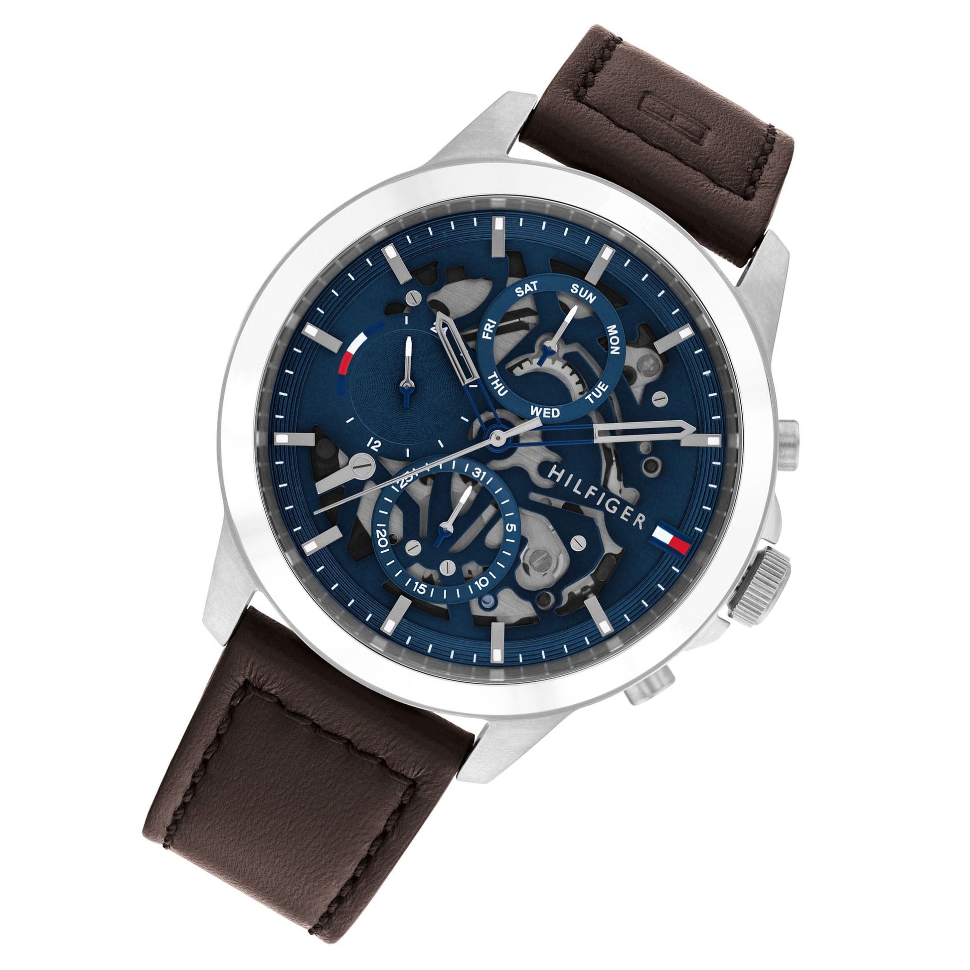 Buy Tommy Hilfiger Mens Quartz Brown Leather Strap Blue Dial 44mm Watch - 1710476 in Pakistan