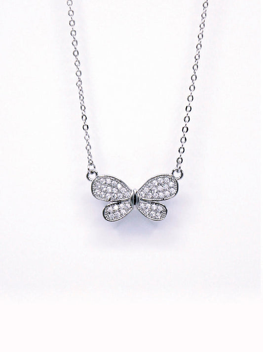 Buy 18K Rhodium Plated Zirconia Stone Butterfly Necklace in Pakistan