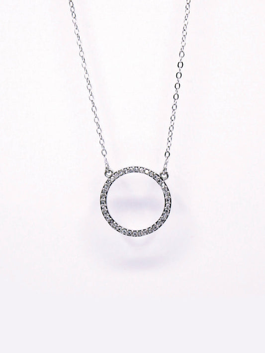 Buy 18K Rhodium Plated Zirconia Stone Circle Necklace in Pakistan