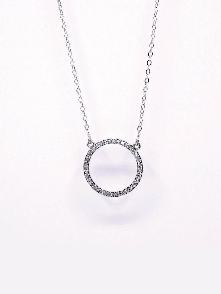 Buy 18K Rhodium Plated Zirconia Stone Circle Necklace in Pakistan