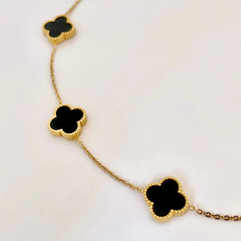 Buy 5 Motifs Clover Pendant Necklace Black in Pakistan