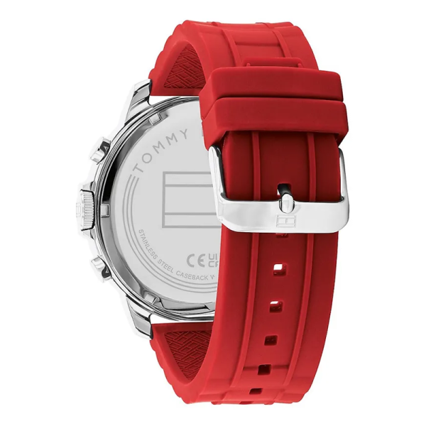 Buy Tommy Hilfiger Men's Quartz Red Silicone Strap Grey Dial 50mm Watch 1710490 in Pakistan